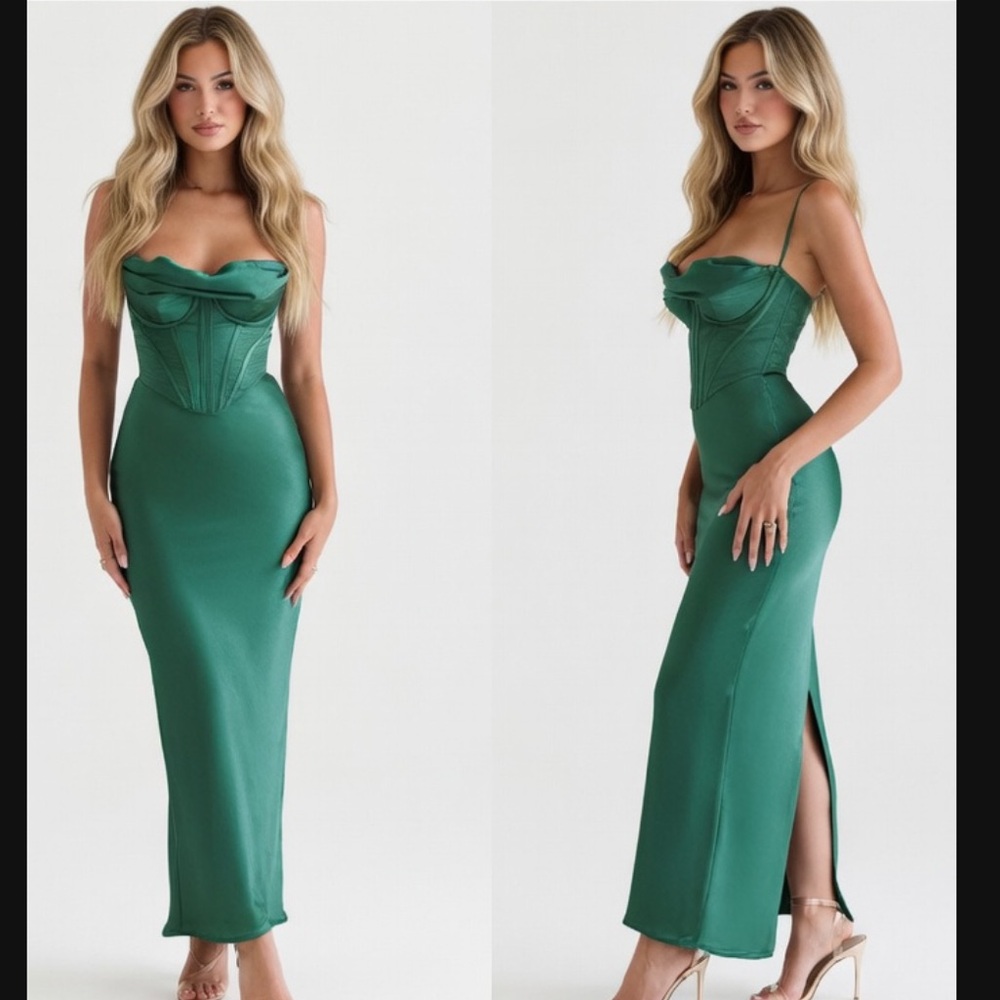 HOUSE OF CB 'Charmaine' Forest Corset Maxi Dress /Size S-US 4-6 $286